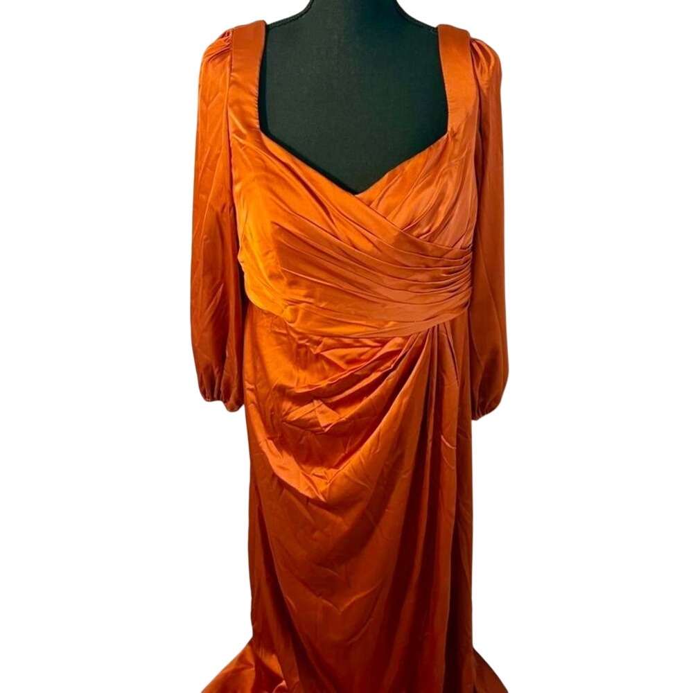 Formal Copper Satin Dress With Rouching In The Front, Lace Up Back, Lined,16